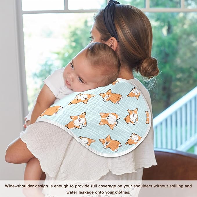 Muslin Baby Burp Cloths, Cute Corgi Dog Muslin Washcloths Baby Bibs Rags Comfy Soft Absorbent in for Newborn Boys and Girls 4 Piece 22 x 11 Inch
