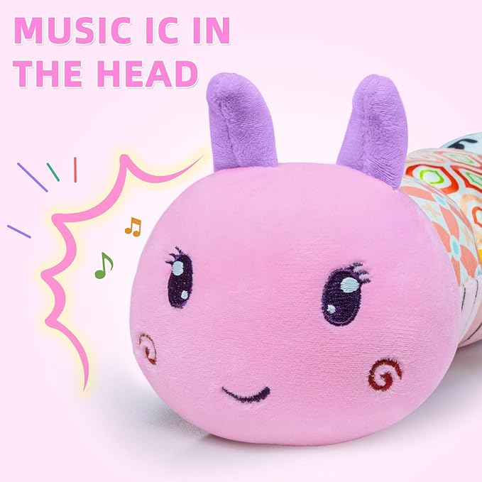 Baby Infant Musical Toy Soft Stuffed Animal Toy with Multi Textures,Rattle,Crinkle,Newborn Baby Toy for 0 3 6 9 12 Months Girls Boy Gift,Caterpillar，Pink