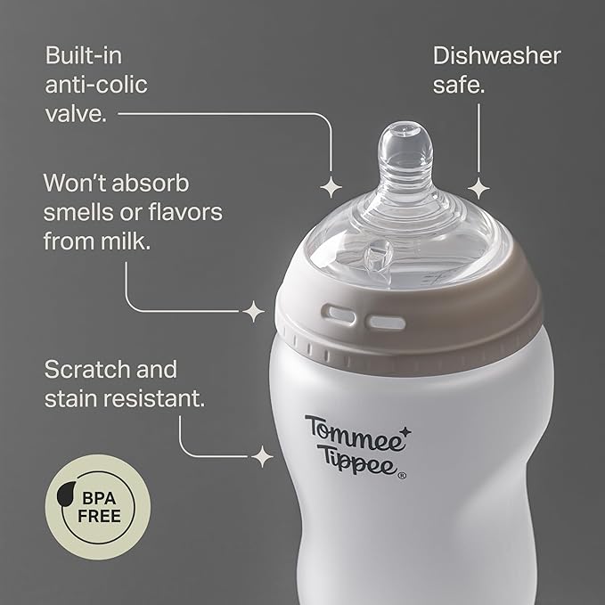 Tommee Tippee Silicone Coated Glass Baby Bottles for Feeding, 5 0z, Anti-Colic, 0+ Months, Slow Flow Breast-Like Nipple, Shatter-Proof Glass, BPA Free, Pack of 2