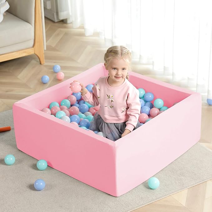 TRENDBOX Ball Pit 35.4x35.4x13.8in Memory Foam Pit Soft Pool Soft Equipment for Toddlers Kids Balls NOT Included - Light Pink