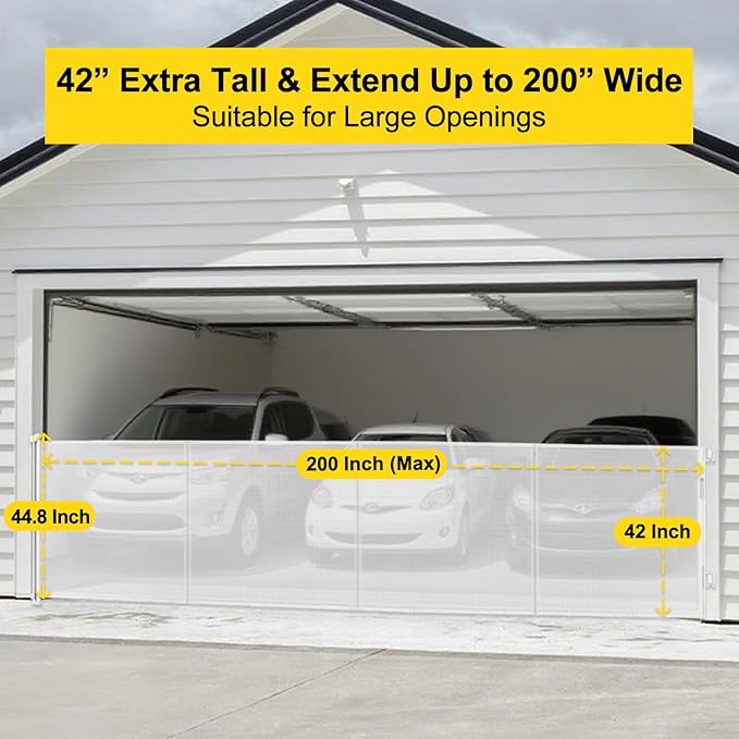 Reinforced 42??Tall x 200??Extra Long Retractable Baby Gates, Extra Tall Baby Gates for Dogs with Support Rods, Retractable Dog Gate for Wide Opening Pet Gate Indoor Outdoor, White