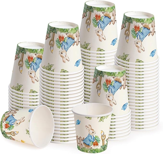 WRAPAHOLIC 3oz Easter Paper Cups - 100 Pack Disposable Bathroom Cups with Garden Hop Rabbit Design, Small Mouthwash Cup for Toothbrush Rinse, Bathroom, Easter, Baby Shower and Party