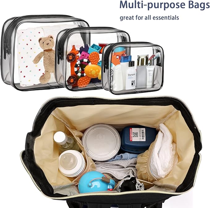 Timberer Diaper Bag with Organizing Pouches, Nappy Bags Handbag Multifunction Diaper Bag for Baby Care Travel Backpack Large Capacity Black