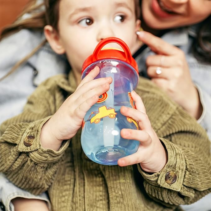 The First Years Disney/Pixar Cars Toddler Straw Cup - Spill Proof Flip Top Toddler Sippy Cups - 18 Months and Up - 10 Oz,(Pack of 8)