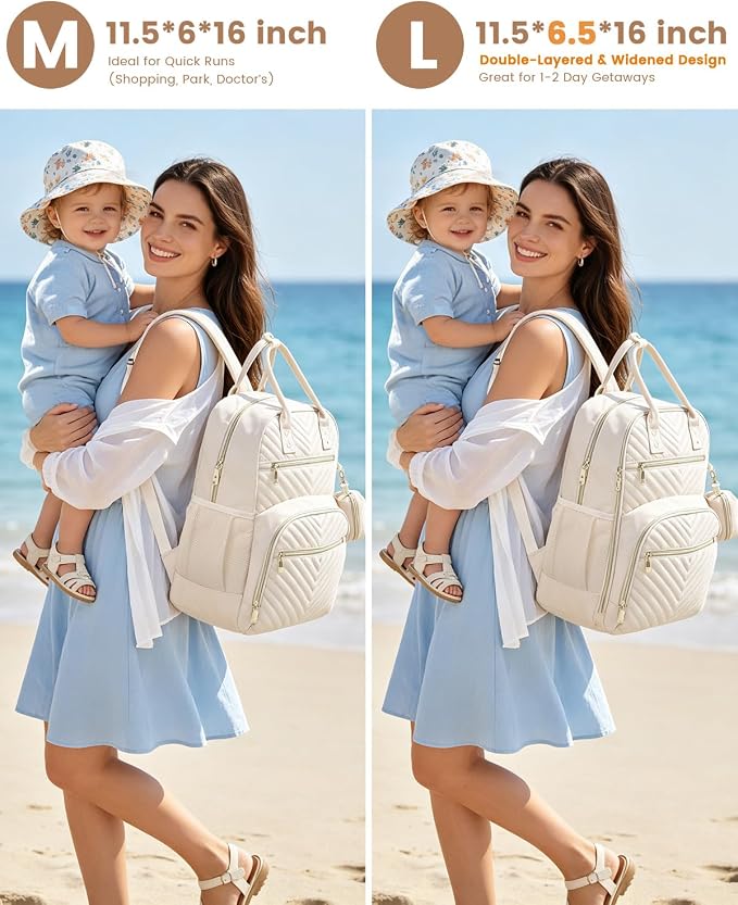 Pritent Diaper Bag Backpack,Baby Essentials Diapers Bag with Pacifier Case,Multipurpose Stylish Large Capacity Travel Backpack for Baby Girl/Boy(L-Beige)