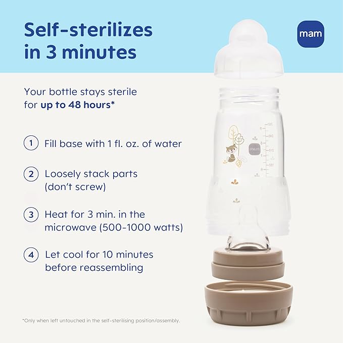 MAM 11oz Easy Start Anti-Colic Wide Neck Baby Bottle, Fast Flow Breastfeeding-Like Nipple, Reduces Colic Gas & Reflux, Easy to Clean, BPA Free, 4+ Months, Made in Europe, 2 Pack