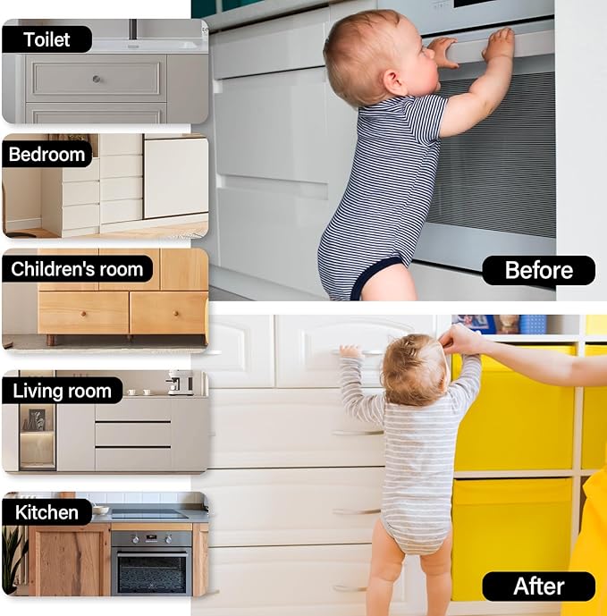 20 Pack Magnetic Cabinet Locks Baby Proofing - Child Safety Cabinet Latch Locks with Adhesive, No Drill or Tools Installation, for Cabinets Drawers Doors
