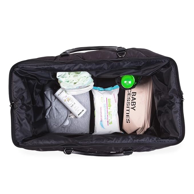 Childhome The Original Mommy Bag – Large Baby Diaper Bag, Mommy Hospital Tote and Travel Tote, Pregnancy Must Haves (Puffered Black)