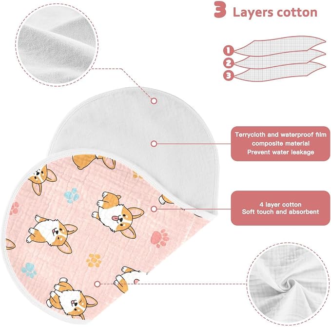 4 Pack Muslin Burp Cloths Cute Dogs Pink Cotton Baby Burp Cloths Ultra Absorbent and Soft Burping Cloth for Baby Boys Girls 22x11 Inch