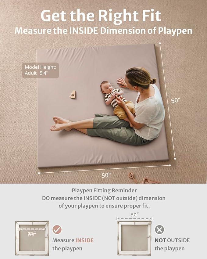 Blissful Diary Vegan Leather Baby Play Mat, 50x50 Thicken Foam Cushioned & Waterproof Playpen Mat for Infants and Toddlers, Stylish and Just Wipe-Clean Playmat for Baby Play on Floor, Taupe