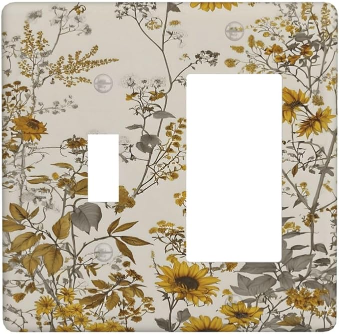 Boho Wildflowers Daisies Sunflowers Plant Floral Outlet Covers 1 Toggle 1 Rocker Combination Decorative Wall Plate Electrical Switch Plates Light Switch Cover Plate for Bedroom Living Room Decor