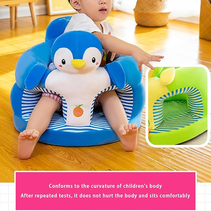 Baby Sit Up Chair with Cartoon Animals Plush Sofa - Toddler Learn to Sit Up - Washable Cover for Back & Head Support - Sitting Infant Seat