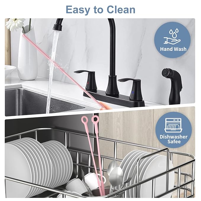 Reusable Silicone Straw Cleaner Brush Set, 2-Pack Extra Long Straw Cleaning Brush for Metal Glass Water Bottle Drinking Straws, Flexible&Bendable Design, Dishwasher Safe, 6mm & 8mm Diameter