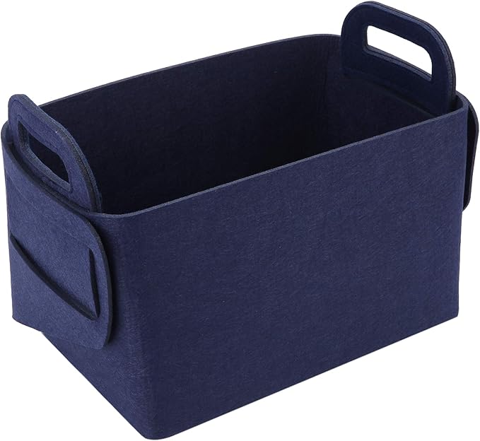 Storage Basket Felt Storage Bin Collapsible& Convenient Box Organizer with Carry Handles for Office Bedroom Closet Babies Nursery Toys Laundry (Navy Blue, 19.9inch（L）Ã?3.6inch（W）Ã?2.6inch（Hï¼?