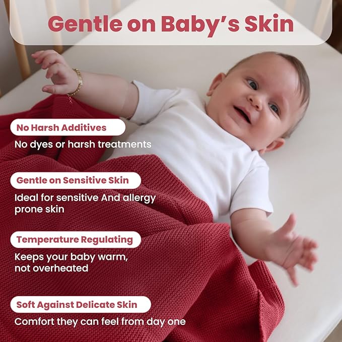 100% Organic Cotton Baby Knitted Blanket with Gift Box - Soft Toddler, Crib, Stroller Blanket - Neutral Swaddle and Receiving Blanket for Newborns, 30"x40", Amberglow