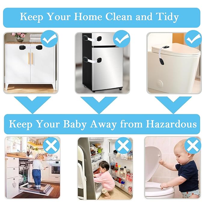 Fursafe&Q Baby Cabinet Locks, Child Safety Cabinet Proofing -Child Safety Strap Locks Adhesive Drawer Fridge Ovens Door Toilet Latches No Drill Multi-Purpose for Furniture Kitchen Lock (WB, 2Pack)