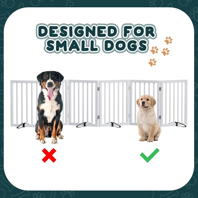 Semiocthome Wood Dog Gates for The House Extra Wide, 6-Panel Freestanding Pet Gates with 4PCS Metal Stands for Doorways and Stairs, 24" H Foldable Dog Fences Indoor, Expands Up to 110" (W)- Black