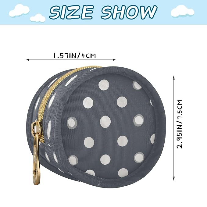 Pacifier Holder with Clip Pacifier Case for Diaper Bag Round Baby Pacifier Pouch Box Bag Portable Grey Polka Dots