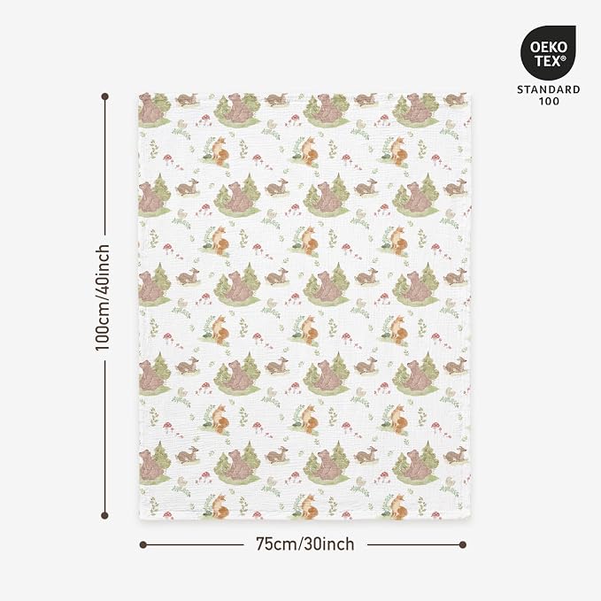 GLLQUEN BABY Blankets for Boys Girls, Soft Muslin Cotton Front Dotted Fleece Backing, Nursery Minky Crib Blanket for Infant Toddler, 30 x 40 inches Throw Blanket, Animals