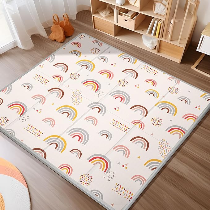PIGLOG Baby Play Mat, Middle 59X59" Playmat for Playpen, 0.8 Inch Thick Foldable Baby Crawling Mat, Portable Playmat for Babies and Toddlers, Infants, Toddler, Kids