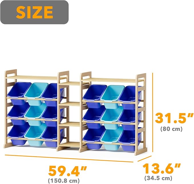 SpaceAid Large Toy Storage Organizer with 6 Shelves and 18 Bins, Book Shelf Organizers Storage Bookshelf, Kids Bin Shelf Box Bookcase for Bedroom Playroom Organization Room Decor, Blue and Navy Blue