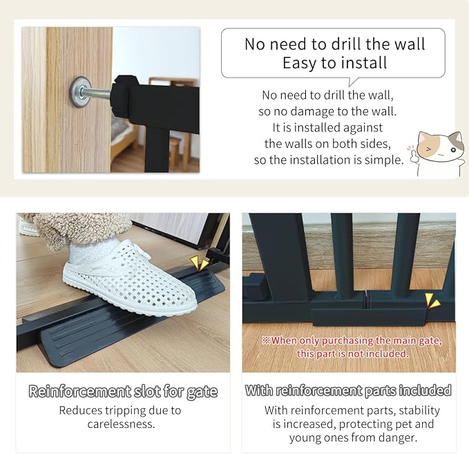 Lumizone Extra Tall Cat Gate 61.02" High Pressure Mounted 26.18"-29.91" Extra Wide 1.37" Gap No Drilling Auto-Close One-Handed Operation Tall Pet Gate for Dogs(Black, 61.02" H x 26.18"-29.91" W)