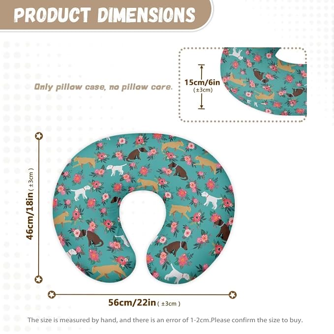 Dog Flowers Baby Nursing Pillow Cover with Hidden Zipper Soft Breathable Fabric Bottle & Breastfeeding Pillowcase for Home Nursery Room Sofa Car Decor