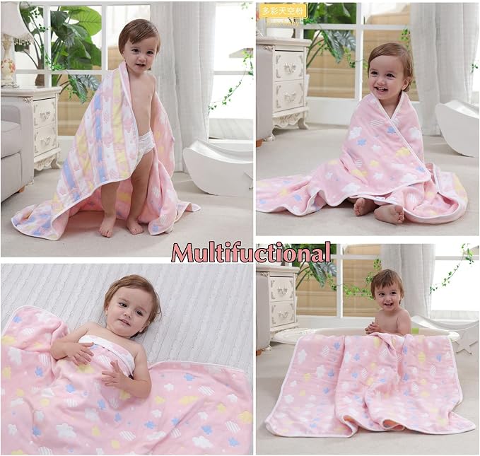 TONWHAR Muslin Baby Blankets,6-Layer Cotton Gauze, Soft and Breathable Baby Quilt,Kids Summer Blanket,Baby Bath Towel (Cloud)