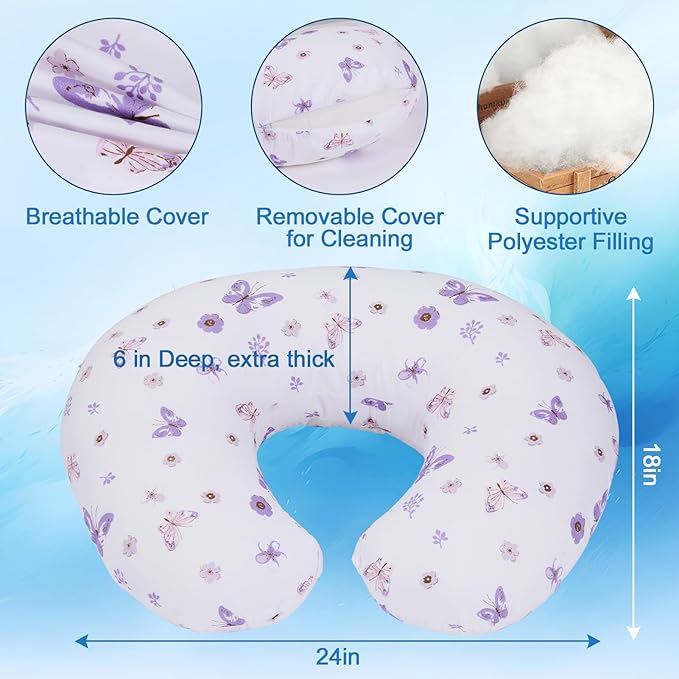 Plushii Nursing Pillow for Breastfeeding, Soft and Supportive Breastfeeding Pillow for Mom and Baby, Cute Feeding Pillow with Removable Cover for 0??2 Months, Butterfly Dreams
