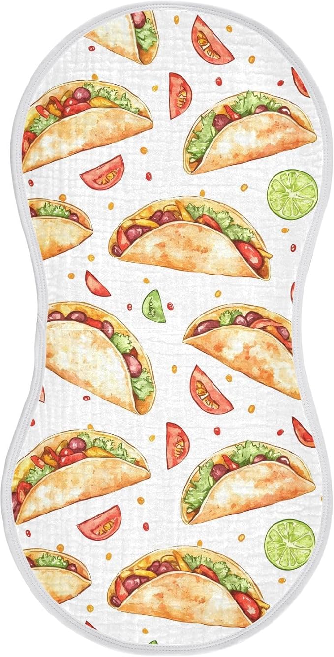 vvfelixl Cartoon Spicy Mexican Tacos Burp Cloths for Baby Boy Girls Baby Washcloths Burp Rags 1 Pack