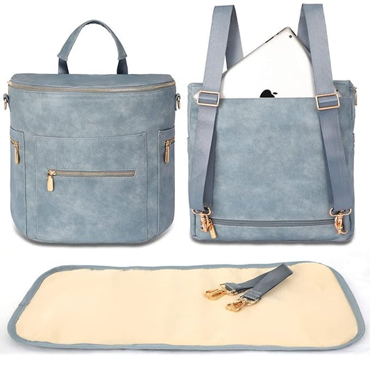 miss fong Diaper Bag Backpack Baby Diaper Bag, Large Leather Diaper Backpack with 16 Pockets Travel Diaper Bag with Diaper Changing Pad, Stroller Straps & 2 Insulated Pockets