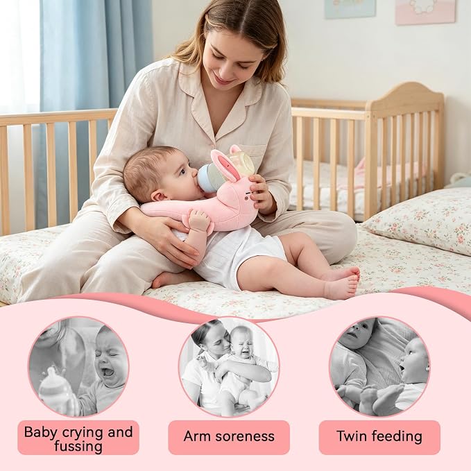 Bottle Feeding Support Pad, Soft Breathable Bottle Holder Pillow Fabric Stable Securing Holder for Comfortable Feeding (Rabbit)