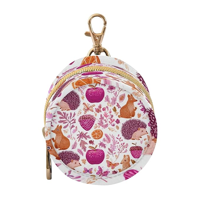 Pacifier Holder with Clip Pacifier Case for Diaper Bag Round Baby Pacifier Pouch Box Bag Portable Hedgehogs Squirrel Mushroom Pink