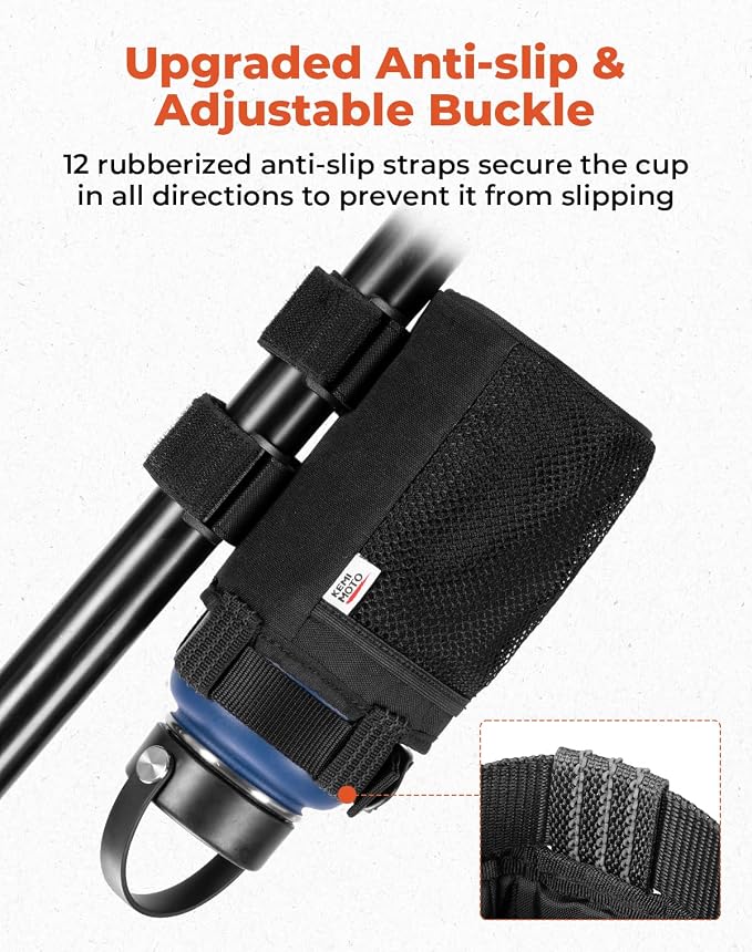 KEMIMOTO 1 Pack Cup Holder, Roll Bar Cup Holder for UTVs Wheelchair Scooter Walker Rollator Bike Golf Cart Boat with Mesh Pockets and Sticky Straps