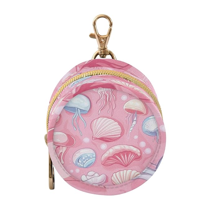 Pacifier Holder with Clip Pacifier Case for Diaper Bag Round Baby Pacifier Pouch Box Bag Portable Pink Shells and Jellyfish