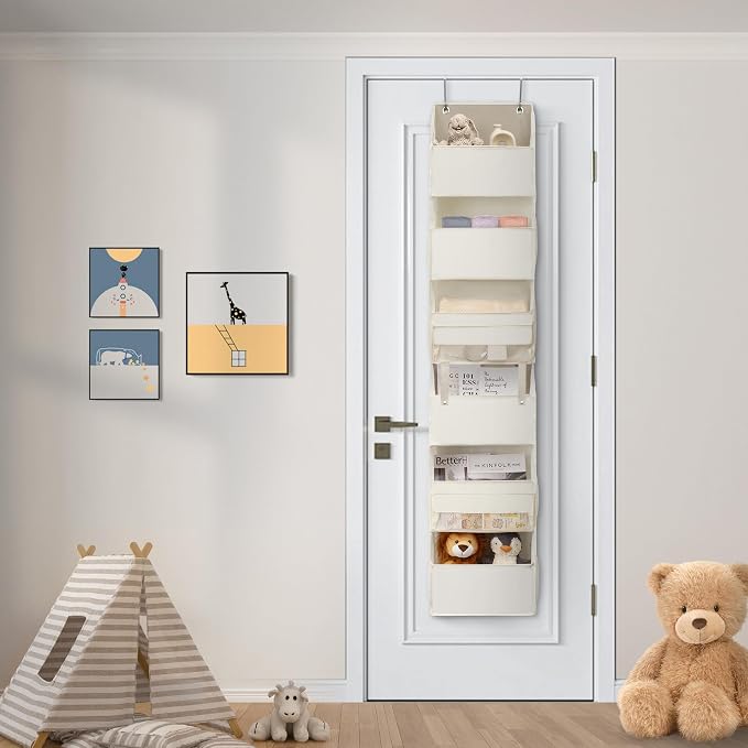 GRANNY SAYS Over The Door Organizer, 6-Shelf Detachable Behind the Door Storage with 8 Pockets, Waterproof Anti Tilt 40lb Large Capacity Hanging Organizer for Nursery, Kids Room, Bedroom, Beige