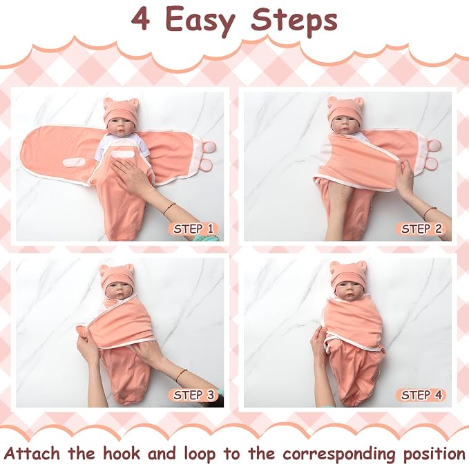 Ramede 6 Pack Swaddle Blanket with Hats for Baby Girl Boy 100% Cotton Swaddles 0-3 Months, Adjustable Breathable Skin Friendly Receiving Blanket Wrap, Essential for Newborns(Simple,Solid Pink)