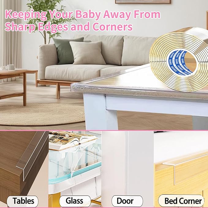 ZOMPAGO Clear Soft Corner Protectors for Furniture Strip,1.4in (W) x 13FT(L),Sharp Edge & Table Bumper,Window Edge,Wall Protector, Soft Corner Guards Safe for Proof,Table Corner Protectors in Family