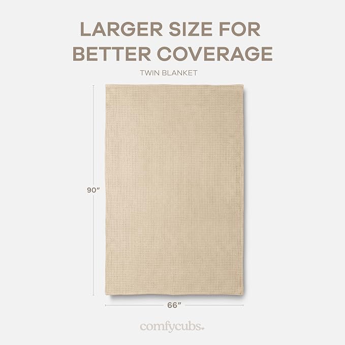 Comfy Cubs Waffle Blanket Twin, 90" x 66" - 100% Cotton Lightweight Breathable Bed Blanket - Soft Textured Thermal Weave for All Seasons – Decorative Cozy Layer for Couch, Sofa, or Bed - Sand