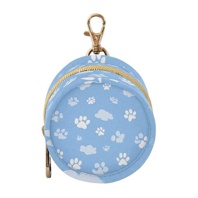 Pacifier Holder with Clip Pacifier Case for Diaper Bag Round Baby Pacifier Pouch Box Bag Portable Bright Blue Paw Prints Clouds