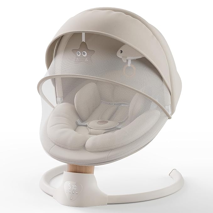 Baby Swings for Infants, FasonBaby Electric Baby Swing with 10 Preset Melodies, 5 Speeds, Remote Control and Bluetooth - Portable Infant Swing for Indoor and Outdoor(Beige)