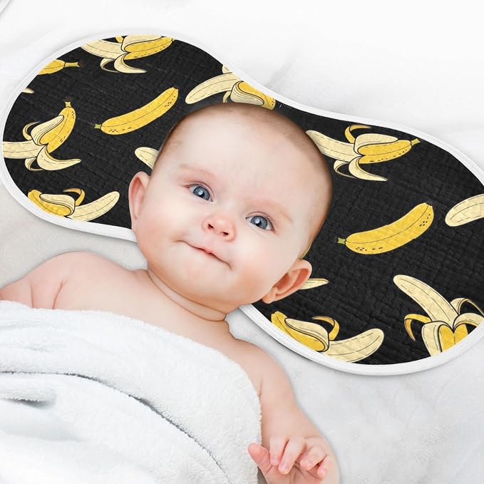 4 Pack Muslin Burp Cloths Cartoon Banana Black Print Cotton Baby Burp Cloths Absorbent Soft Burping Cloth Washcloths for Newborn Babies 22x11 Inch