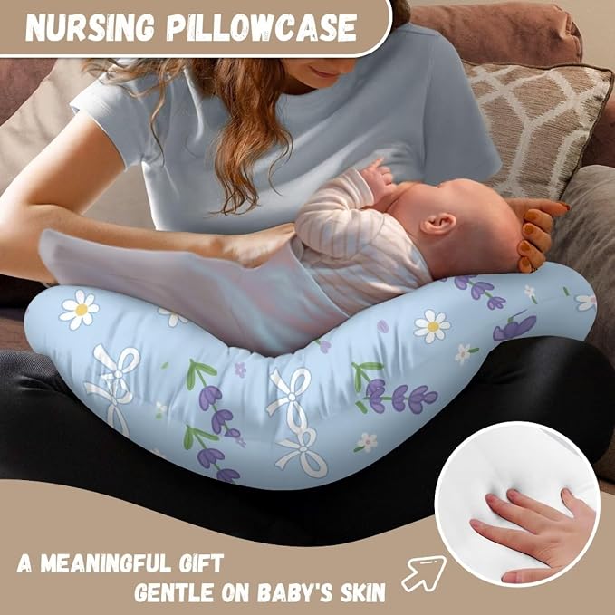Lavender Bow Soft Nursing Pillow Covers Removable Girls Breastfeeding Pillow Slipcover Comfy and Stretchy Pillows Covers Fits Infant Nursing Pillows Case