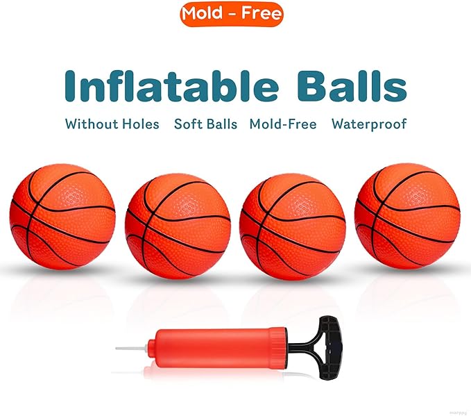 MARPPY Bath Toys - Bathtub Basketball Hoop for Kids, Toddlers - Suction Cup Basketball Hoop and 4 Soft and No Hole Balls - Baby & Toddler Mini Basketball Hoop - Boys & Girls