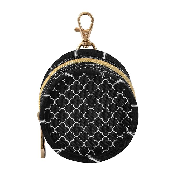 Pacifier Holder with Clip Pacifier Case for Diaper Bag Round Baby Pacifier Pouch Box Bag Portable Black Quatrefoil