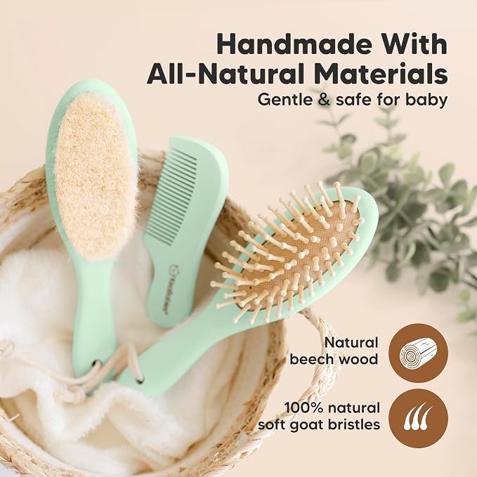 KeaBabies Baby Hair Brush and Comb Set and 3-Pack Baby Swaddle Sleep Sacks - Wooden Brush with Soft Goat Bristle, Newborn Swaddle Sack
