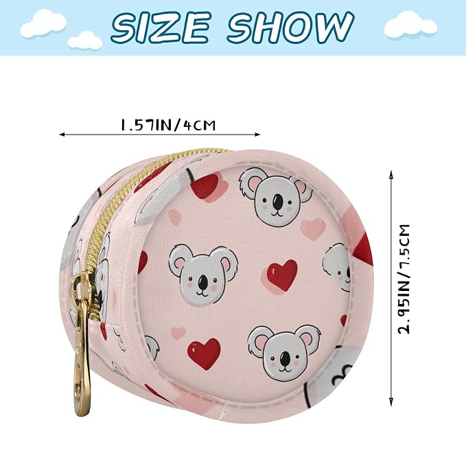 Pacifier Holder with Clip Pacifier Case for Diaper Bag Round Baby Pacifier Pouch Box Bag Portable Pink Valentine Koala and Hearts