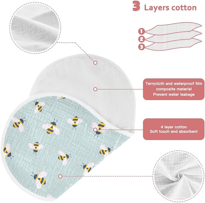 Muslin Burp Cloths for Baby Boys and Girls - 4-Pack Ultra Absorbent Cute Bee Muslin Washcloths, Newborn Towel, Milk Spit Up Rags, Burp Cloth Bib for Unisex, 22 x 11 Inch