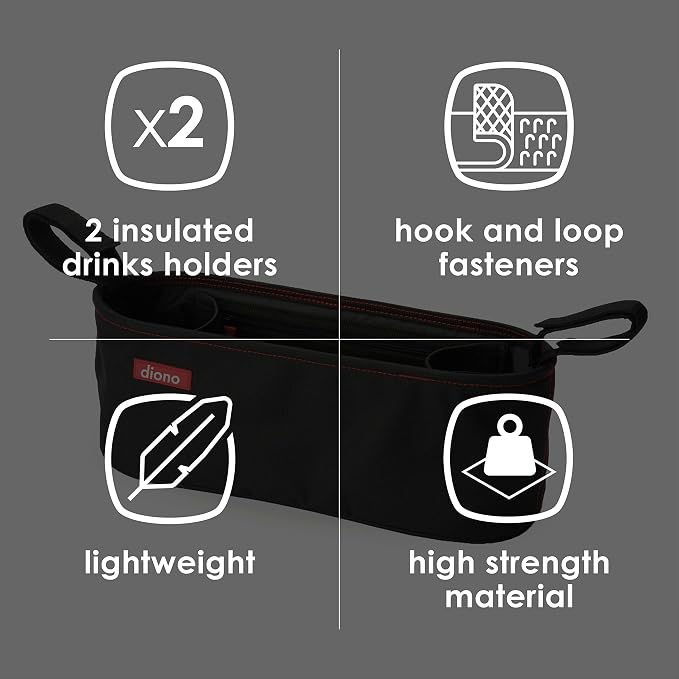 Diono Buggy Buddy Universal Stroller Organizer with Cup Holders, Secure Attachment, Zippered Pockets, Safe & Secure, Black (Pack of 3)
