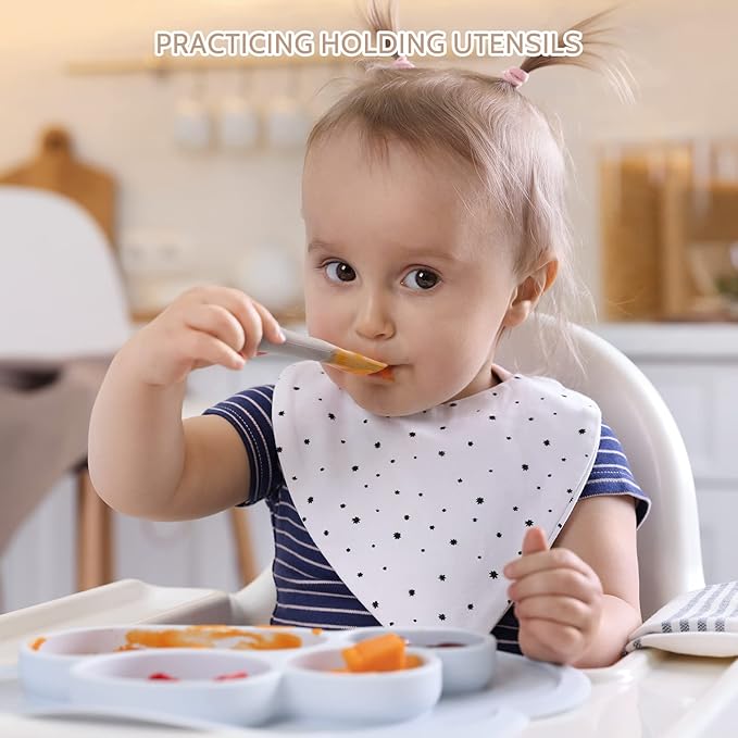 6 Pack Baby Spoons, Shorter Length for Self Feeding, First Stage Spoons, Food Grade Silicone, 6+ Months, Baby Training Spoons, Dishwasher Safe & Boil-proof